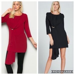 Deep Red or Black Long Top w/Circular Design